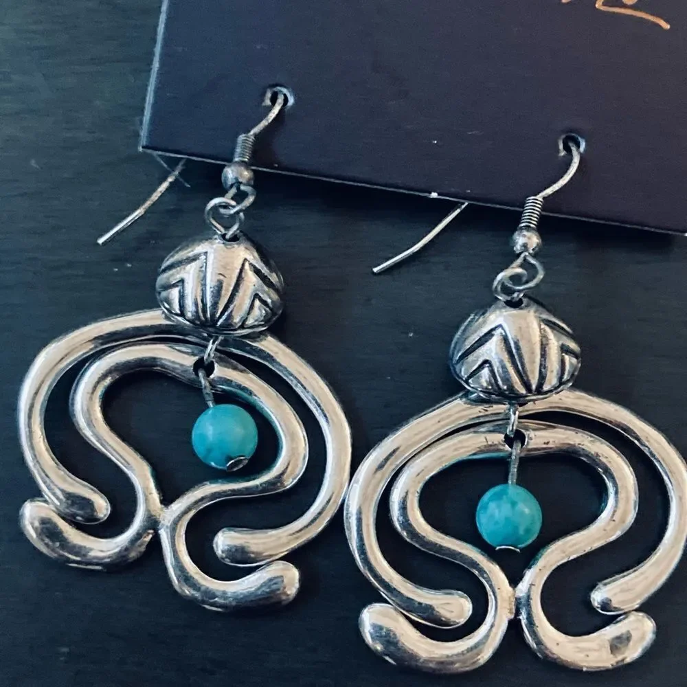 Laurel Burch Turquoise Silver Haight Statement Necklace Earrings Set - Picture 10 of 11
